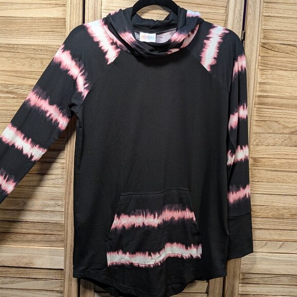 LuLaRoe AMBER Black and Pink Tie-Dye Hoodie Size Small - Picture 2 of 10